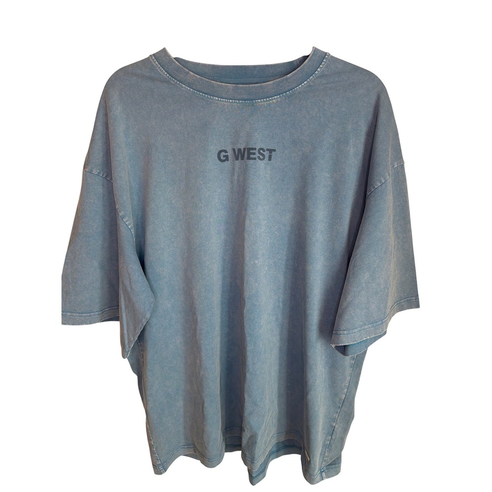 G‎ West Mens Blue Acid Wash Oversized Heavyweight Cotton T-Shirt 2XL Streetwear